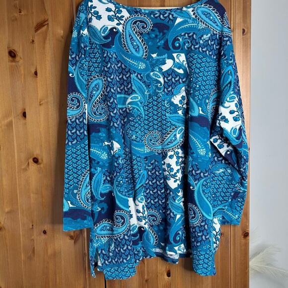 Roamans Paisley Waffle Boho Blouse Women’s 3X Thermal Long Sleeve Button Spring - Picture 7 of 8